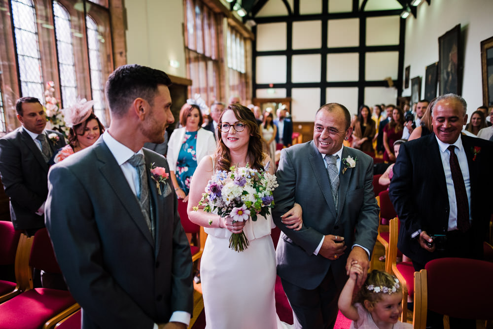 bride walking down the aisle with her father taunton registry office