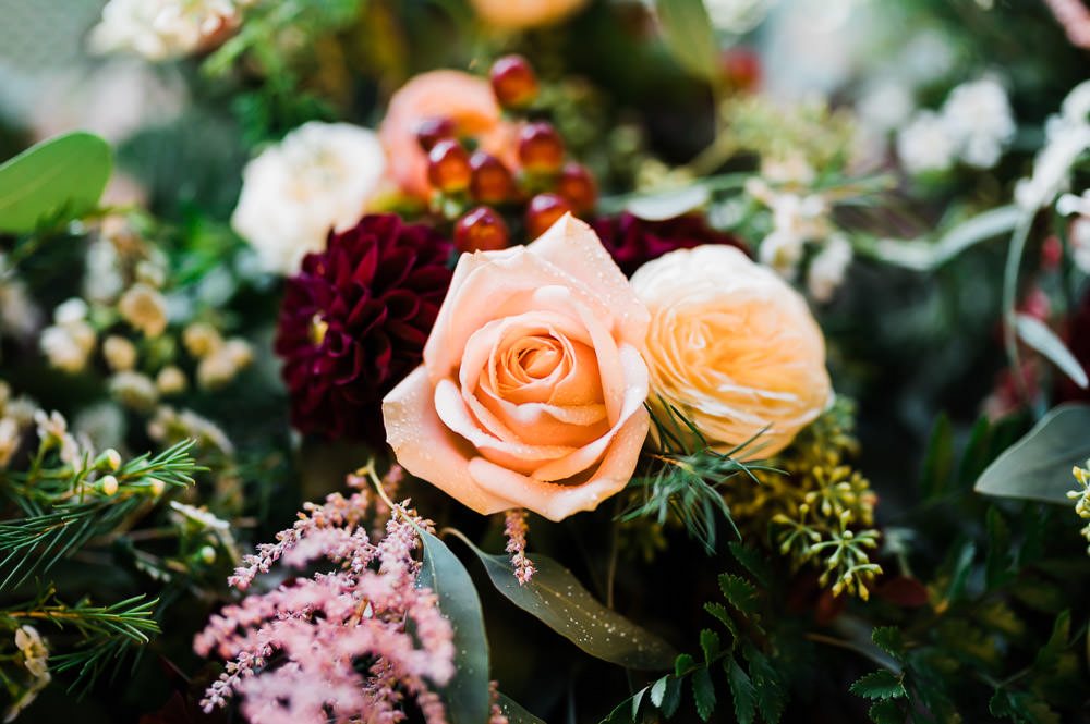 colourful wedding flowers on a table