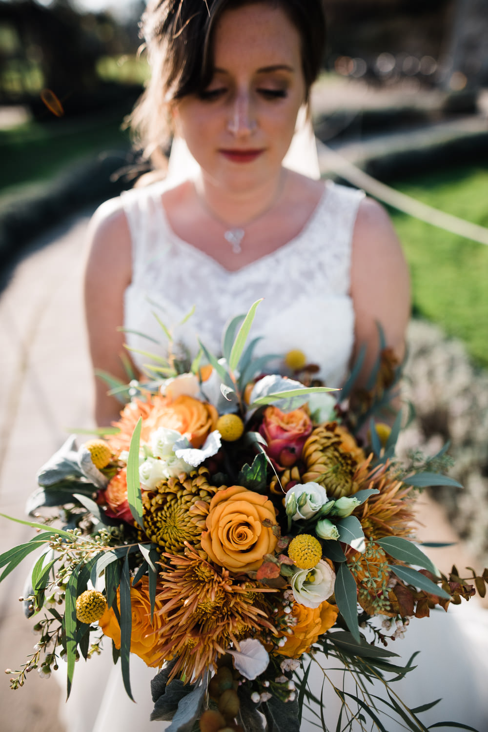 large autumnal bunch of wedding flowers