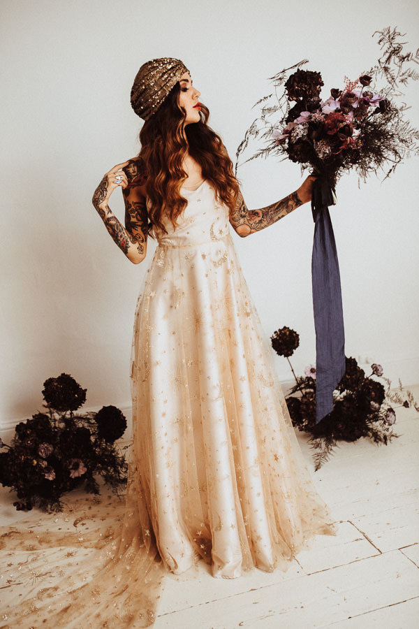gypsy bride with purple flowers