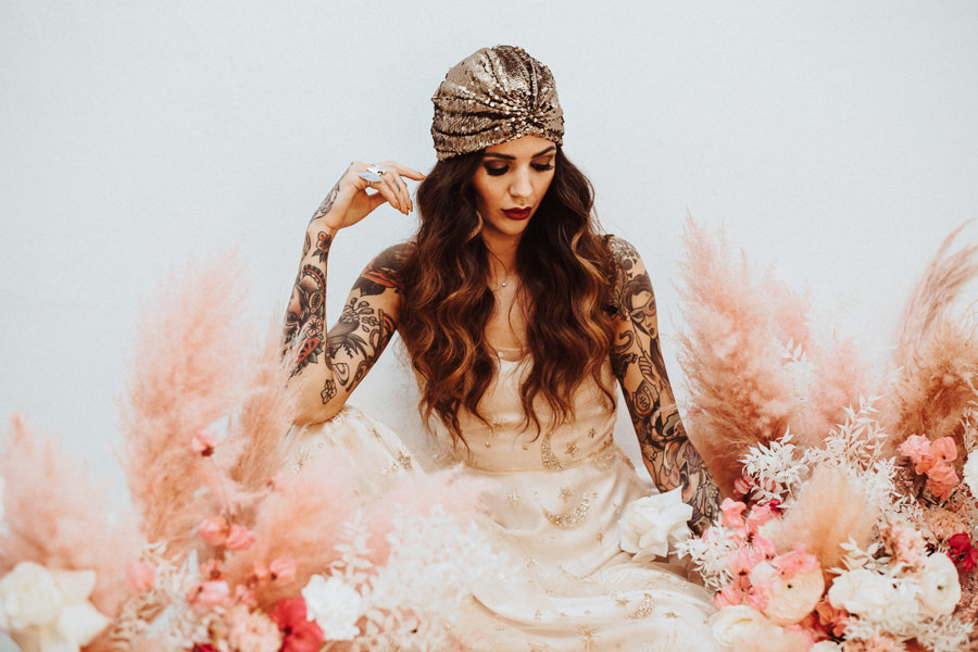gypsey bride with sleeve tattoos