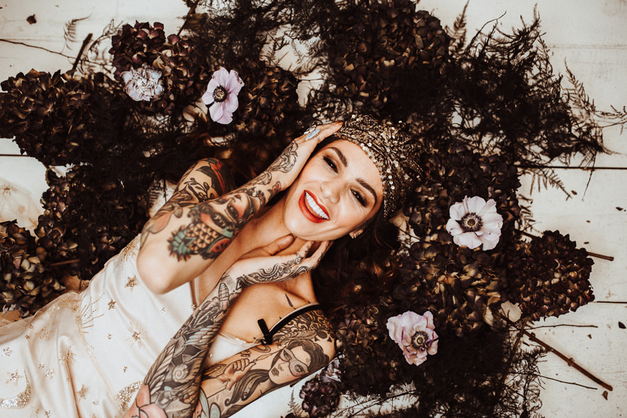 wedding bride with sleeve tattoos
