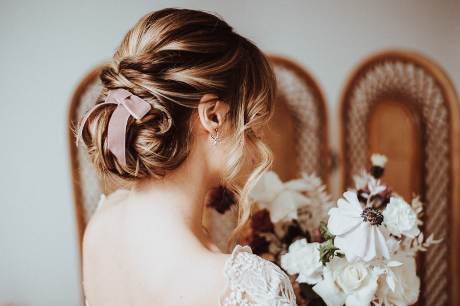 bridal hair and flowers