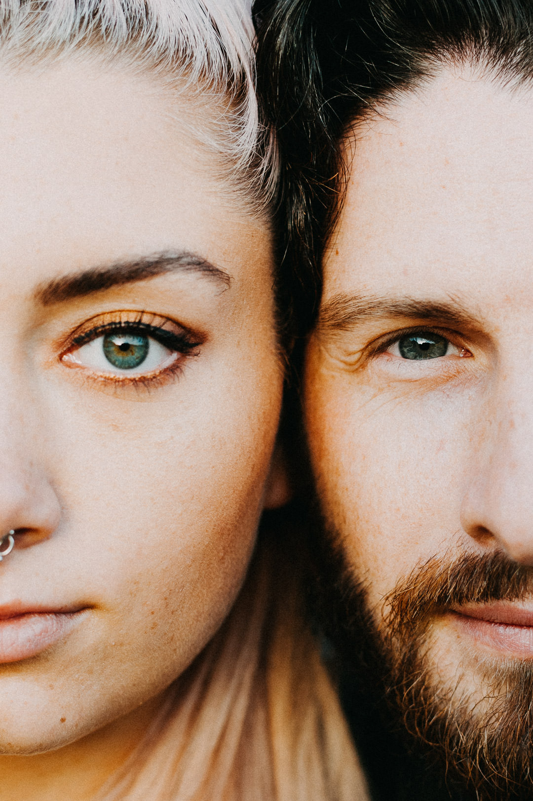 man and woman close up eyes
