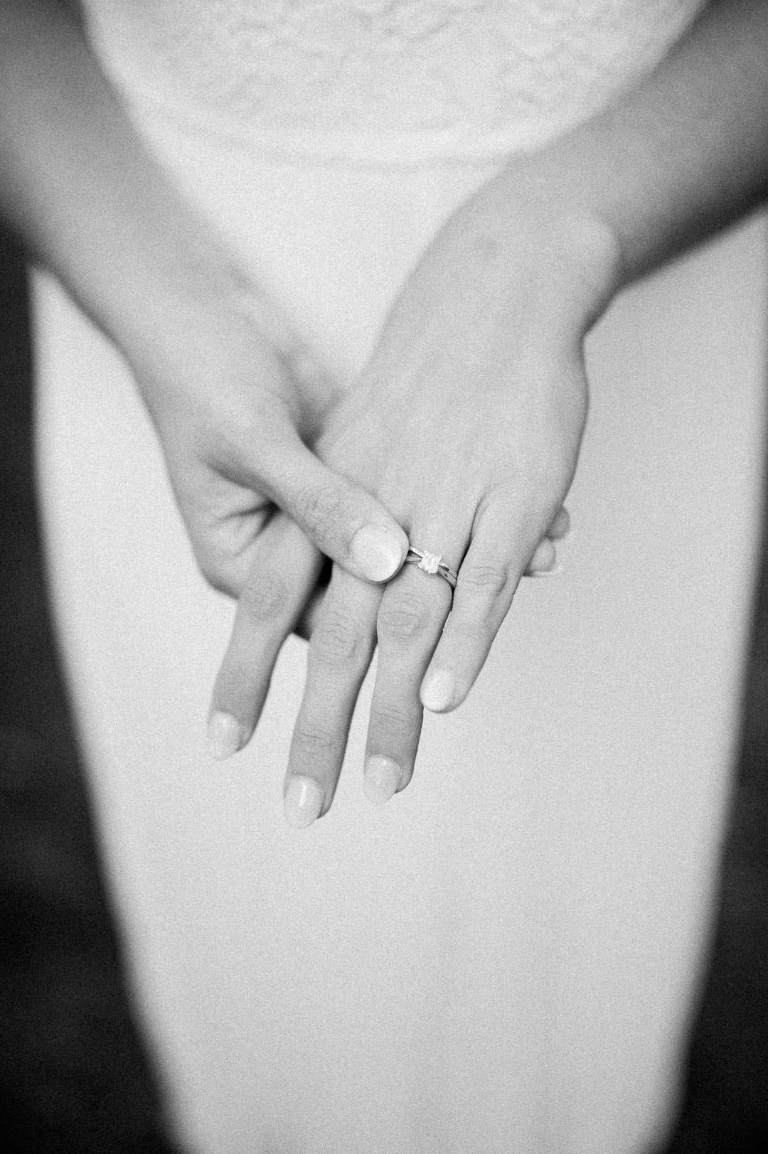 engagement ring on wedding bride