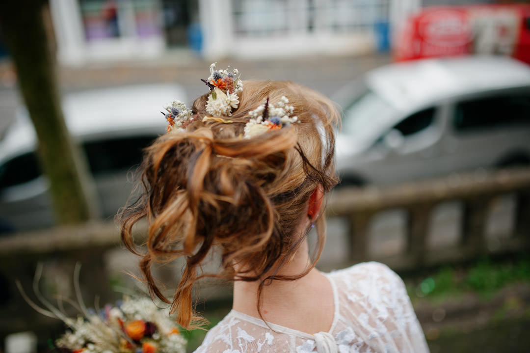 bride with flowers in hair
