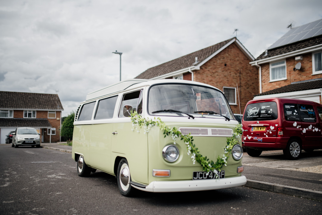 green classic wedding camper van