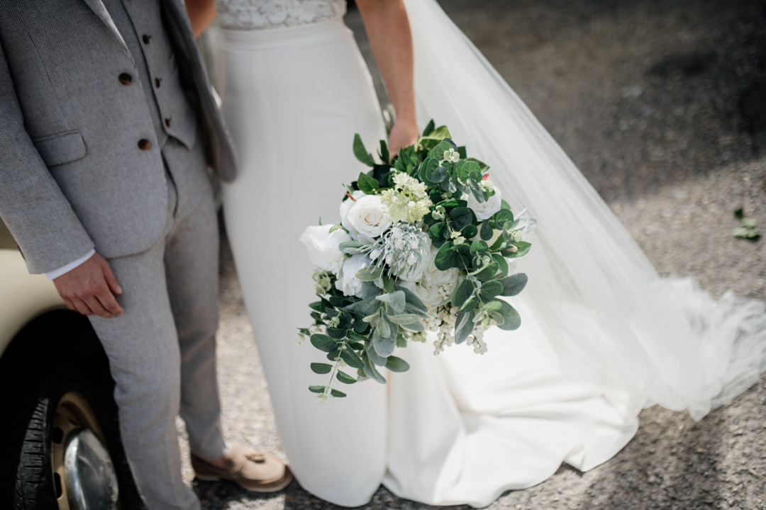 white and green wedding flower boquet