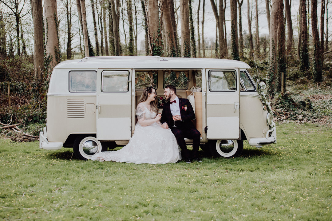wedding in countryside with camper van