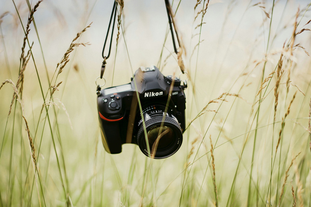 nikon d850 camera in long grass